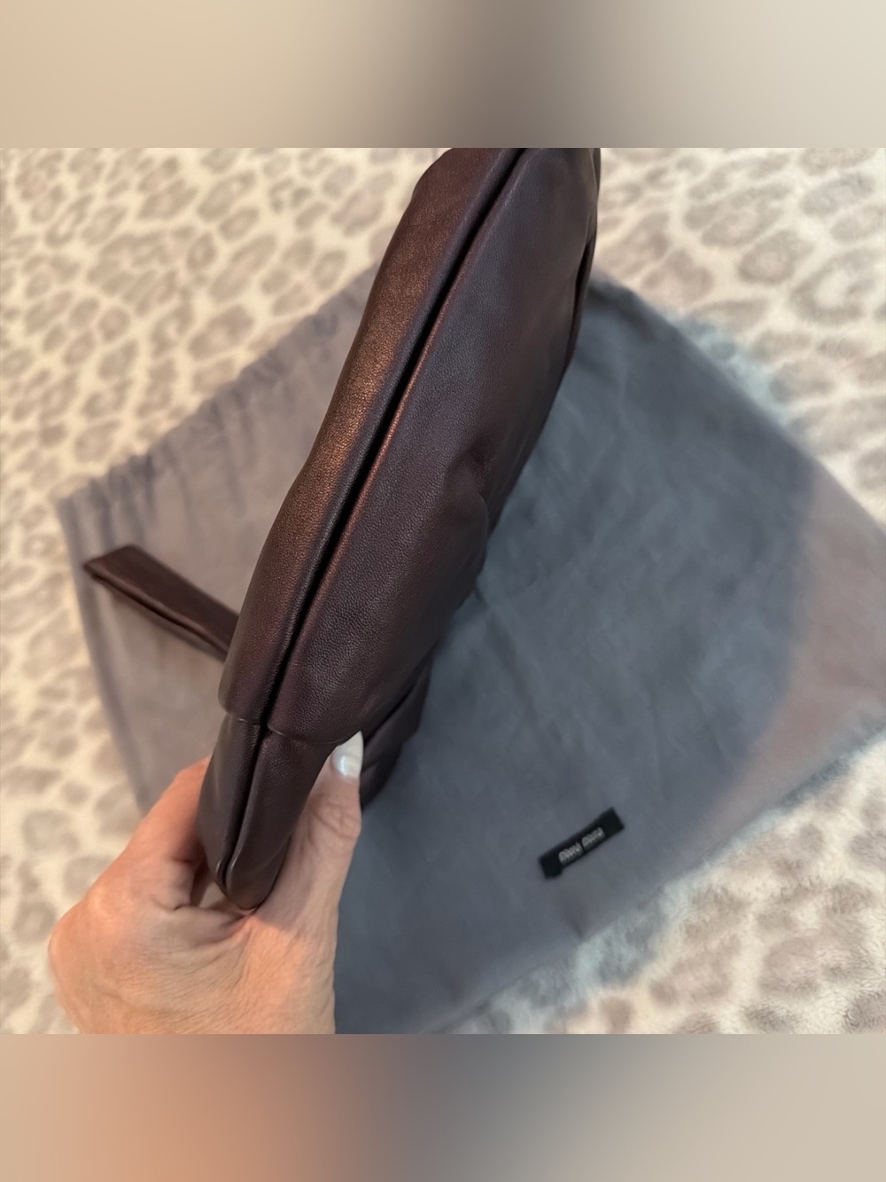 Miu Miu Leather Wristlet Clutch Bag Metallic Rare - Picture 5 of 11